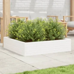 Best Plantekasse i massivt fyrretræ - Dybde 100 cm | Farve: Hvid | Størrelse: 100x100x23 cm Plantningsbænke