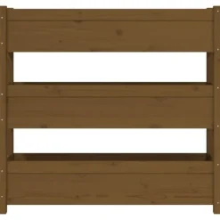 Clearance Plantekasse i massivt fyrretræ - Stabil og dekorativ | Størrelse: 112x25x104,5 cm | Farve: Gyldenbrun Plantningsbænke