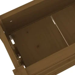 Clearance Plantekasse i massivt fyrretræ - Stabil og dekorativ | Størrelse: 112x25x104,5 cm | Farve: Gyldenbrun Plantningsbænke