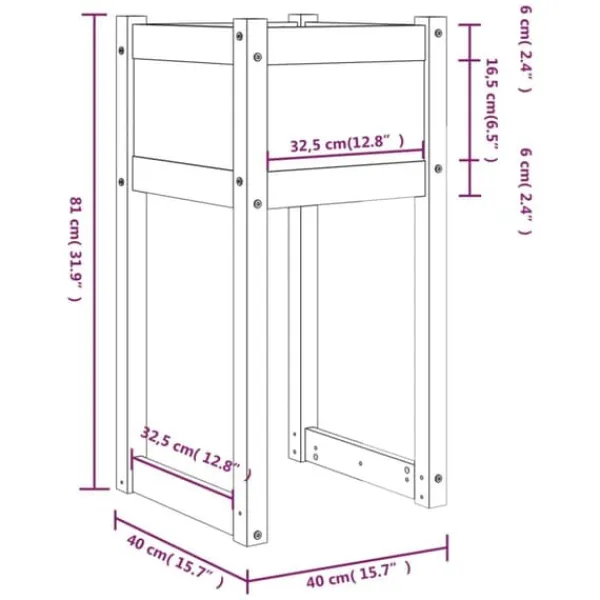 Plantningsbænke^Plantekasse i massivt fyrretræ - Dekorativ blomsterkasse | Størrelse: 40x40x81 cm | Farve: Grå