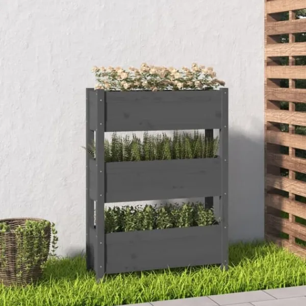 Plantningsbænke^Plantekasse i massivt fyrretræ - Dekorativ blomsterkasse | Størrelse: 77x25x104,5 cm | Farve: Grå