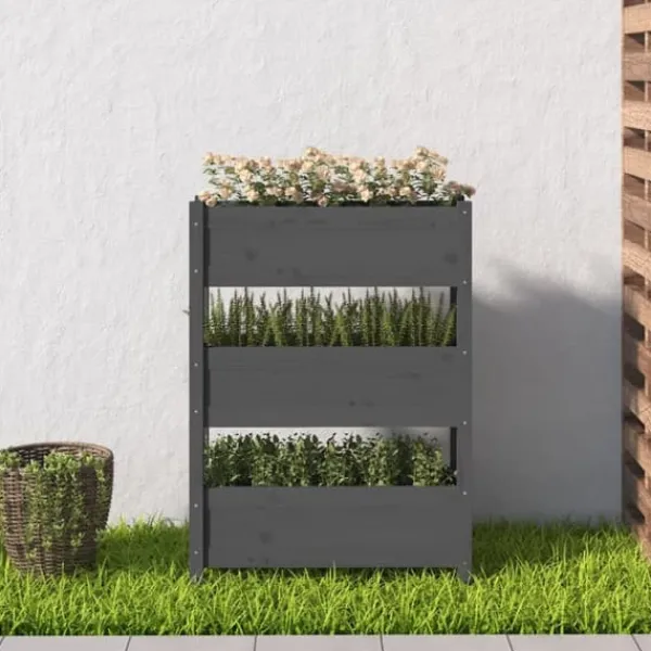 Plantningsbænke^Plantekasse i massivt fyrretræ - Dekorativ blomsterkasse | Størrelse: 77x25x104,5 cm | Farve: Grå