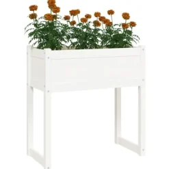 Plantningsbænke^Plantekasse i massivt fyrretræ - Dekorativ blomsterkasse | Størrelse: 78x40x81 cm | Farve: Hvid