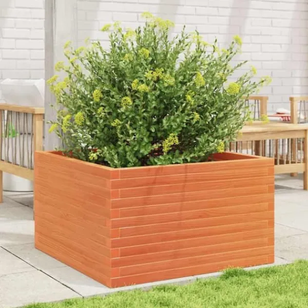 Krukker & Plantebeholdere^Plantekasse i massivt fyrretræ - Robuste blomsterkasser | Størrelse: 80x80x46 cm | Farve: Gyldenbrun