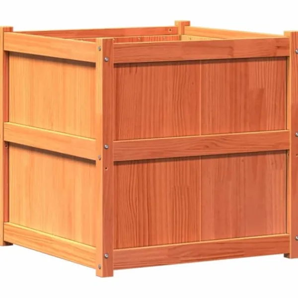 Best Plantekasse i massivt fyrretræ - Dekorativ haveboks | Størrelse: 70x70x70 cm | Farve: Gyldenbrun Krukker & Plantebeholdere