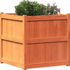 Best Plantekasse i massivt fyrretræ - Dekorativ haveboks | Størrelse: 70x70x70 cm | Farve: Gyldenbrun Krukker & Plantebeholdere