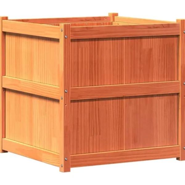 Best Plantekasse i massivt fyrretræ - Dekorativ haveboks | Størrelse: 70x70x70 cm | Farve: Gyldenbrun Krukker & Plantebeholdere
