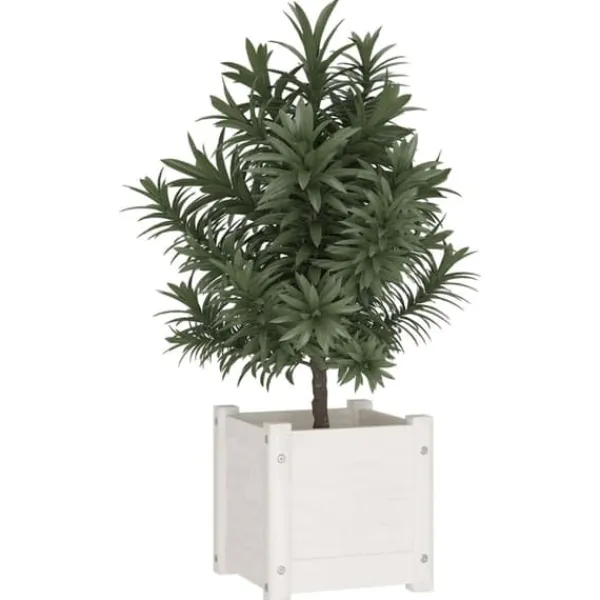 Krukker & Plantebeholdere^Plantekasse i massivt fyrretræ - Ideel til planter og blomster | Størrelse: 31x31x31 cm | Farve: Hvid