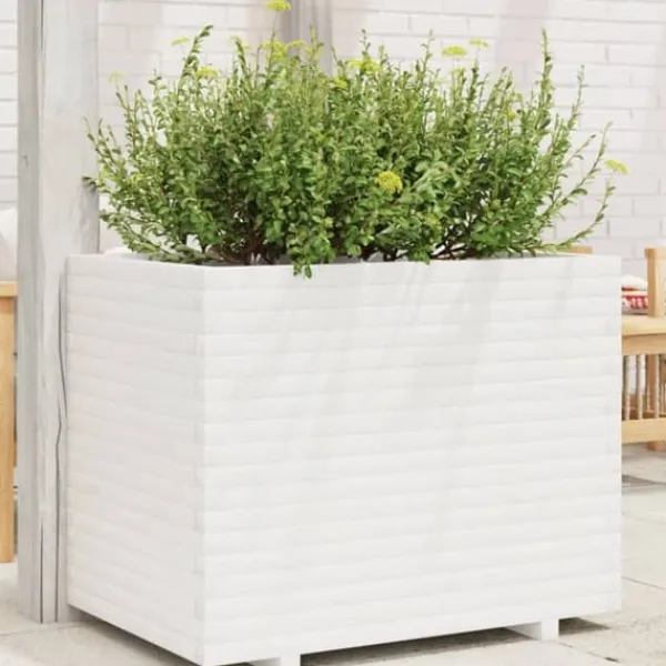Best Plantekasse i massivt fyrretræ - Dekorativ havekasse | Størrelse: 90x60x72 cm | Farve: Hvid Krukker & Plantebeholdere