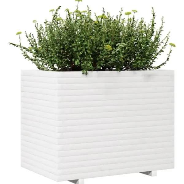 Best Plantekasse i massivt fyrretræ - Dekorativ havekasse | Størrelse: 90x60x72 cm | Farve: Hvid Krukker & Plantebeholdere