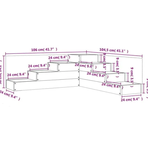 Plantningsbænke^Plantekasse med 4 niveauer - Massivt fyrretræ | Størrelse: 106x104,5x36 cm