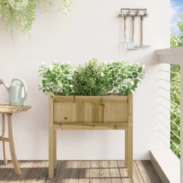 Plantningsbænke^Plantekasse med ben i imprægneret fyrretræ - Haveskaber | Størrelse: 70x31x70 cm
