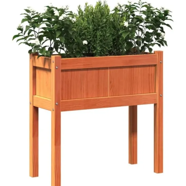 Plantningsbænke^Plantekasse med ben i massivt fyrretræ - Dekorativ havemøbel | Størrelse: 70x31x70 cm | Farve: Gyldenbrun