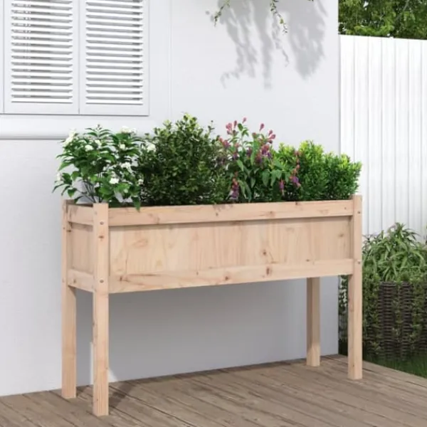 Outlet Plantekasse med ben i massivt fyrretræ - Perfekt til haven | Størrelse: 110x31x70 cm Plantningsbænke