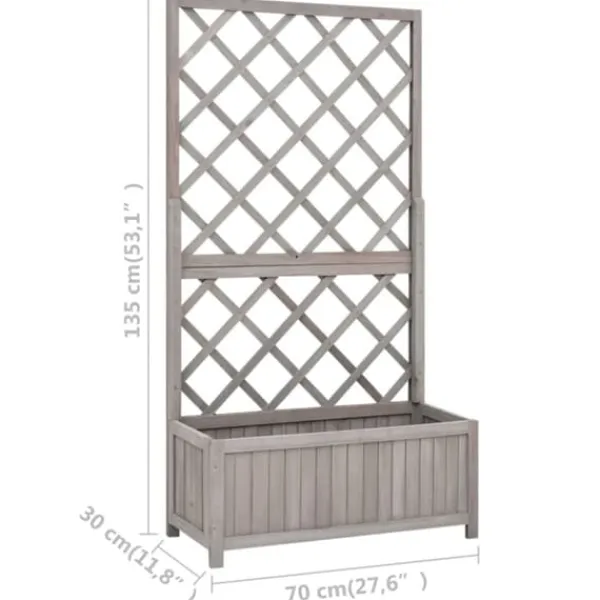 Krukker & Plantebeholdere^Plantekasse med espalier 70x30x135 cm massivt fyrretræ grå - Plantekasse - Plantekasser - Home & Living