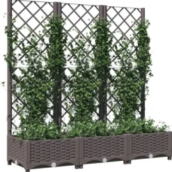 Clearance Plantekasse med espalier - Velegnet til udendørs brug | Størrelse: 120x40x121,5 cm | Farve: Brun Plantningsbænke