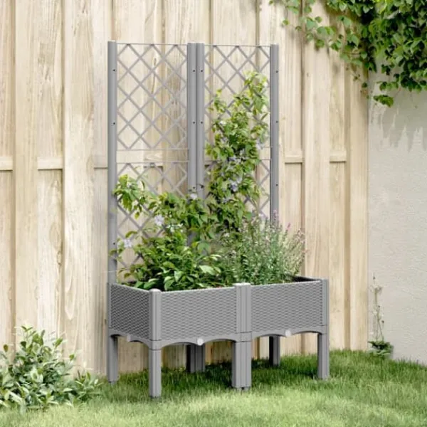 Best Plantekasse med espalier - Klatreplante støtte | Størrelse: 80x40x142 cm | Farve: Lysegrå Krukker & Plantebeholdere