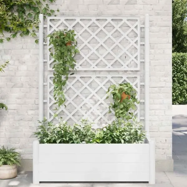 Outlet Plantekasse med espalier - Højbed til blomster og planter | Farve: Hvid | Størrelse: 100x43x142 cm Krukker & Plantebeholdere