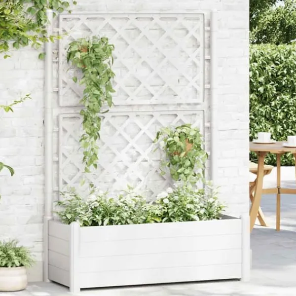 Outlet Plantekasse med espalier - Højbed til blomster og planter | Farve: Hvid | Størrelse: 100x43x142 cm Krukker & Plantebeholdere