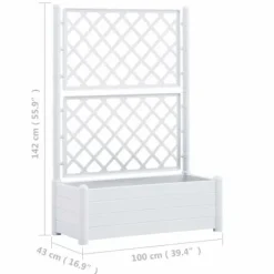 Outlet Plantekasse med espalier - Højbed til blomster og planter | Farve: Hvid | Størrelse: 100x43x142 cm Krukker & Plantebeholdere