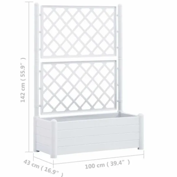 Outlet Plantekasse med espalier - Højbed til blomster og planter | Farve: Hvid | Størrelse: 100x43x142 cm Krukker & Plantebeholdere