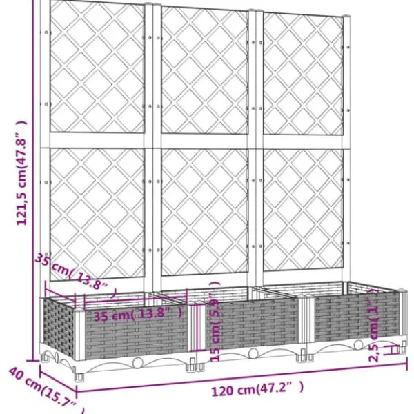 Outlet Plantekasse med espalier 120x40x121,5 cm PP mørkegrå - Plantekasse - Plantekasser - Home & Living Krukker & Plantebeholdere