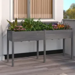 Sale Plantekasse med foring 161x45x76 cm - Massivt fyrretræ | Farve: Grå Plantningsbænke