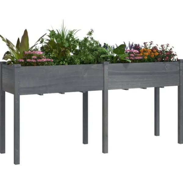 Sale Plantekasse med foring 161x45x76 cm - Massivt fyrretræ | Farve: Grå Plantningsbænke