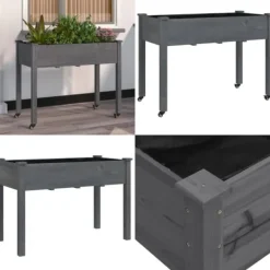 Outlet Plantekasse med foring 118x59x80 cm massivt fyrretræ grå - Plantekasse - Plantekasser - Home & Living Krukker & Plantebeholdere
