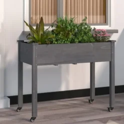 Outlet Plantekasse med foring 118x59x80 cm massivt fyrretræ grå - Plantekasse - Plantekasser - Home & Living Krukker & Plantebeholdere