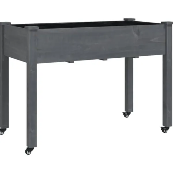 Outlet Plantekasse med foring 118x59x80 cm massivt fyrretræ grå - Plantekasse - Plantekasser - Home & Living Krukker & Plantebeholdere