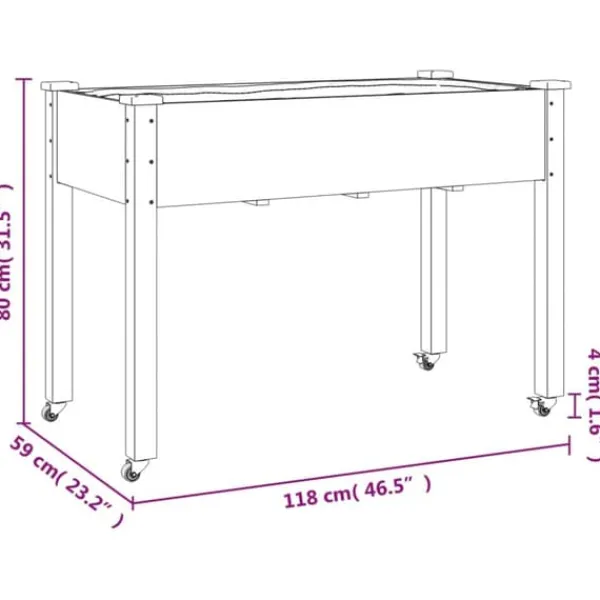Outlet Plantekasse med foring 118x59x80 cm massivt fyrretræ grå - Plantekasse - Plantekasser - Home & Living Krukker & Plantebeholdere