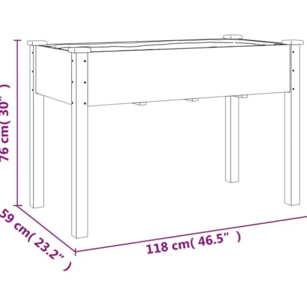 Outlet Plantekasse med foring 118x59x80 cm massivt fyrretræ grå - Plantekasse - Plantekasser - Home & Living Krukker & Plantebeholdere