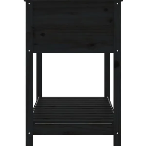 New Plantekasse med hylde i massivt fyrretræ - Ergonomisk design | Størrelse: 111,5x54x81 cm | Farve: Sort Plantningsbænke
