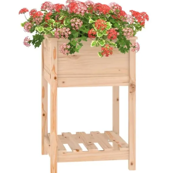 Plantningsbænke^Plantekasse med hylde i massivt fyrretræ | Størrelse: 54x54x81 cm