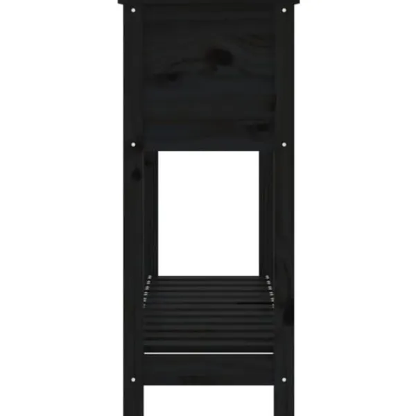 Clearance Plantekasse med hylde i massivt fyrretræ - Ergonomisk design | Størrelse: 111,5x34,5x81 cm | Farve: Sort Plantningsbænke