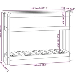 Clearance Plantekasse med hylde i massivt fyrretræ - Ergonomisk design | Størrelse: 111,5x34,5x81 cm | Farve: Sort Plantningsbænke