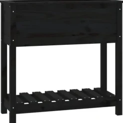 Plantningsbænke^Plantekasse med hylde i massivt fyrretræ - Ergonomisk design | Størrelse: 82,5x34,5x81 cm | Farve: Sort