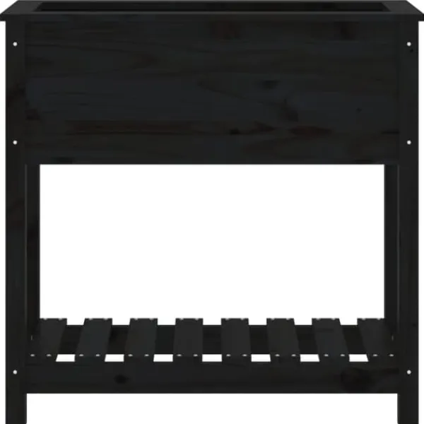 Plantningsbænke^Plantekasse med hylde i massivt fyrretræ - Ergonomisk design | Størrelse: 82,5x34,5x81 cm | Farve: Sort