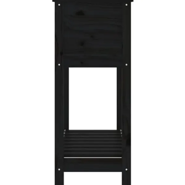 Plantningsbænke^Plantekasse med hylde i massivt fyrretræ - Ergonomisk design | Størrelse: 82,5x34,5x81 cm | Farve: Sort