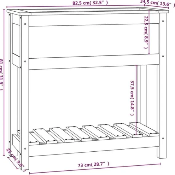 Plantningsbænke^Plantekasse med hylde i massivt fyrretræ - Ergonomisk design | Størrelse: 82,5x34,5x81 cm | Farve: Sort