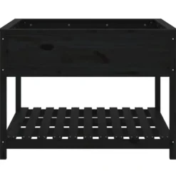 Plantningsbænke^Plantekasse med hylde i massivt fyrretræ - Ergonomisk højbed | Størrelse: 111,5x111,5x81 cm | Farve: Sort