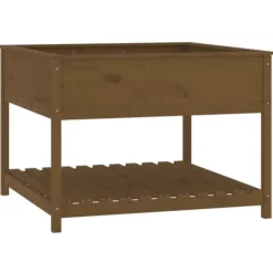 Plantningsbænke^Plantekasse med hylde i massivt fyrretræ - Ergonomisk | Størrelse: 111,5x111,5x81 cm | Farve: Brun