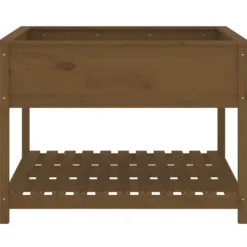 Plantningsbænke^Plantekasse med hylde i massivt fyrretræ - Ergonomisk | Størrelse: 111,5x111,5x81 cm | Farve: Brun