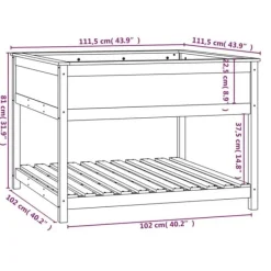 Plantningsbænke^Plantekasse med hylde i massivt fyrretræ - Ergonomisk | Størrelse: 111,5x111,5x81 cm | Farve: Brun
