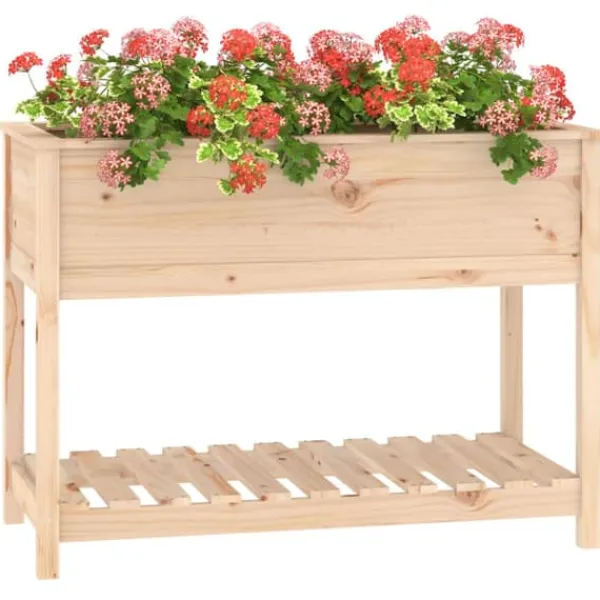 Best Plantekasse med hylde 111,5x54x81 cm massivt fyrretræ - Plantekasse - Plantekasser - Home & Living Plantningsbænke