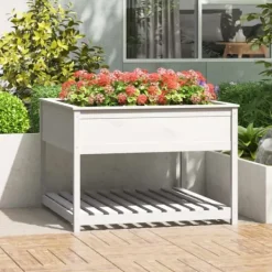 Hot Plantekasse med hylde 111,5x111,5x81 cm massivt fyrretræ hvid - Plantekasse - Plantekasser - Home & Living Plantningsbænke