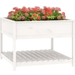 Hot Plantekasse med hylde 111,5x111,5x81 cm massivt fyrretræ hvid - Plantekasse - Plantekasser - Home & Living Plantningsbænke