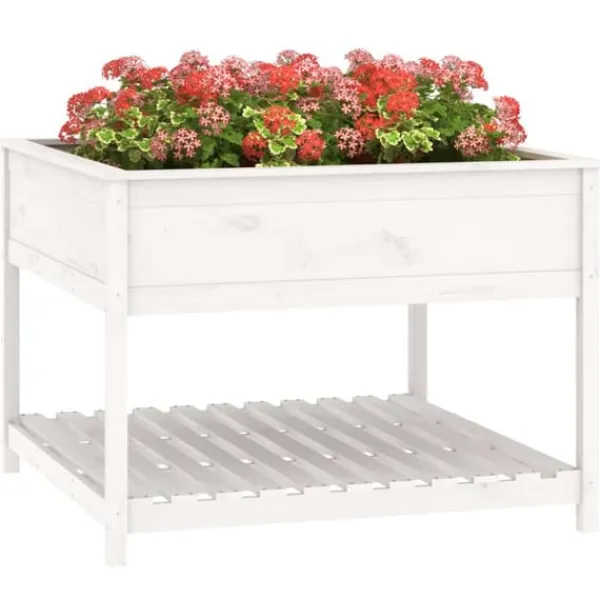 Hot Plantekasse med hylde 111,5x111,5x81 cm massivt fyrretræ hvid - Plantekasse - Plantekasser - Home & Living Plantningsbænke