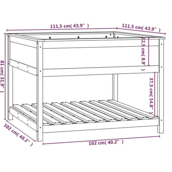 Hot Plantekasse med hylde 111,5x111,5x81 cm massivt fyrretræ hvid - Plantekasse - Plantekasser - Home & Living Plantningsbænke